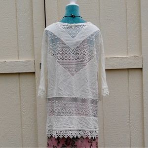 Ivory Lace Open Cardigan Mid-Sleeve Duster